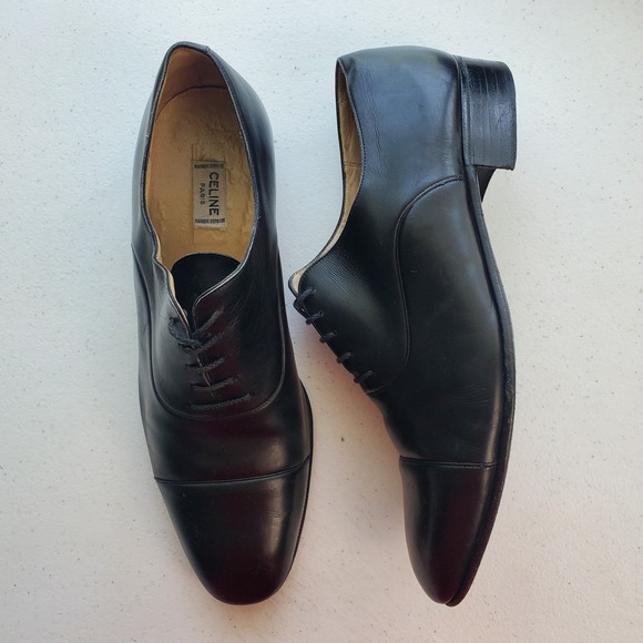 Celine black leather pat men's shoes size 9 with laces‎ made in Italy Office